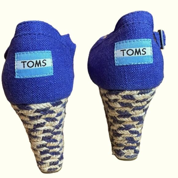 Toms blue cream mixed rope wedges woven mid sole suede leather uppers size 8.5 - Picture 7 of 8